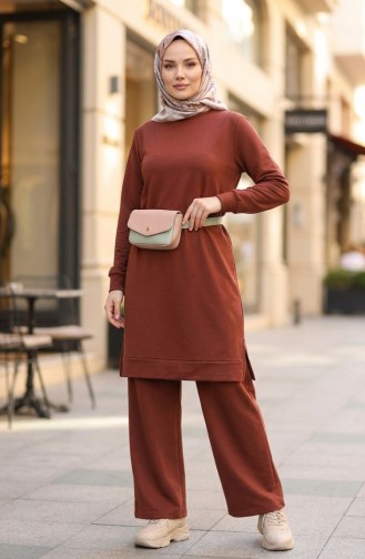 Tracksuit Set With Slit Detail 3083-10 Tan 3083-10