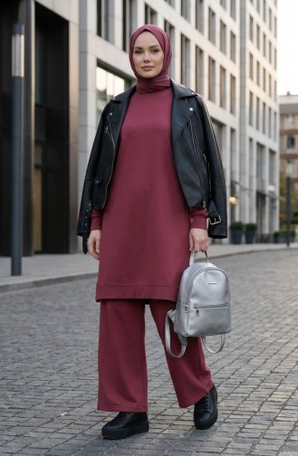 Tracksuit Set With Slit Detail 3083-11 Rose Pink 3083-11