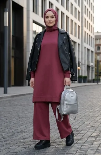 Yırtmaç Detaylı Eşofman Takım 3083-11 Gül Kurusu