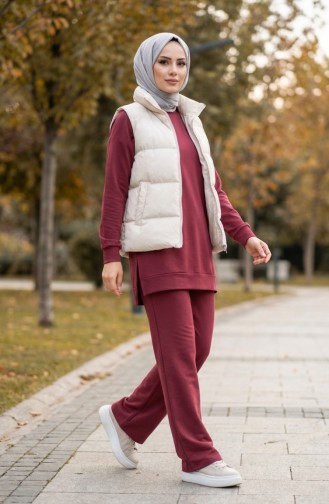 Tracksuit Set With Slit Detail 3083-11 Rose Pink 3083-11