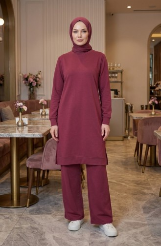 Tracksuit Set With Slit Detail 3083-11 Rose Pink 3083-11