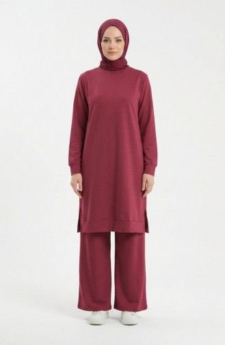 Tracksuit Set With Slit Detail 3083-11 Rose Pink 3083-11