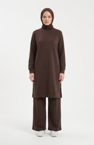 طقم رياضي بفتحة جانبية 3083-12 بني 3083-12