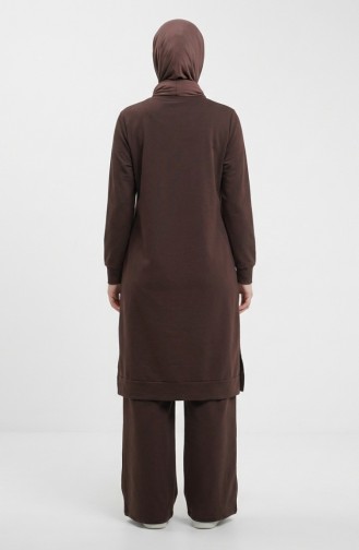 طقم رياضي بفتحة جانبية 3083-12 بني 3083-12