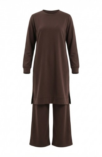 طقم رياضي بفتحة جانبية 3083-12 بني 3083-12