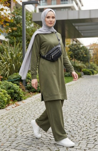 Tracksuit Set With Slit Detail 3083-14 Khaki 3083-14