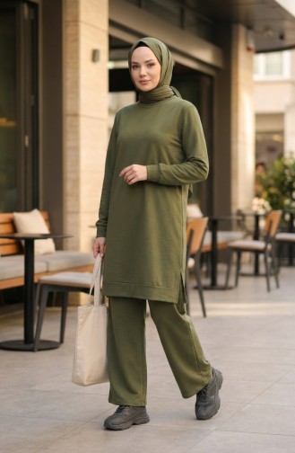 Tracksuit Set With Slit Detail 3083-14 Khaki 3083-14