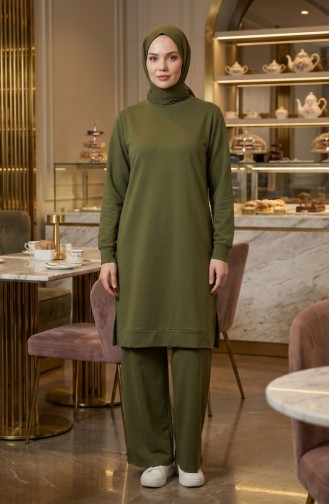 Tracksuit Set With Slit Detail 3083-14 Khaki 3083-14