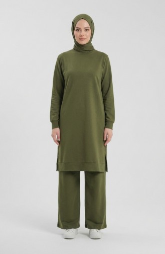 Tracksuit Set With Slit Detail 3083-14 Khaki 3083-14