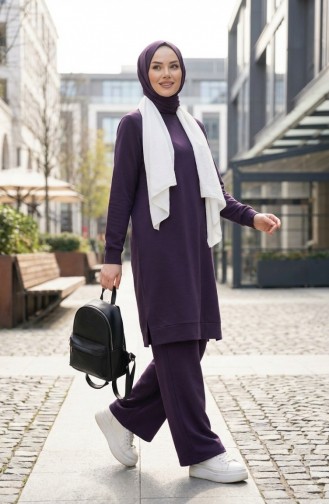 Tracksuit Set With Slit Detail 3083-15 Purple 3083-15