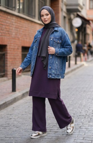 Tracksuit Set With Slit Detail 3083-15 Purple 3083-15