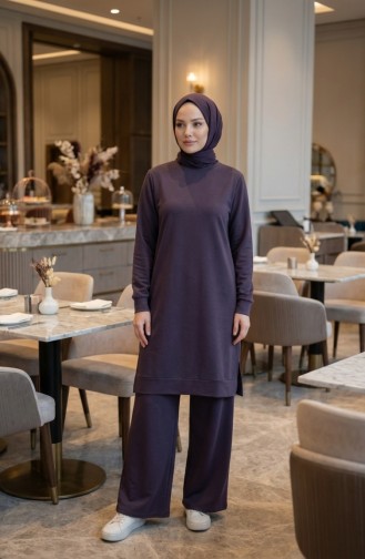 Tracksuit Set With Slit Detail 3083-15 Purple 3083-15