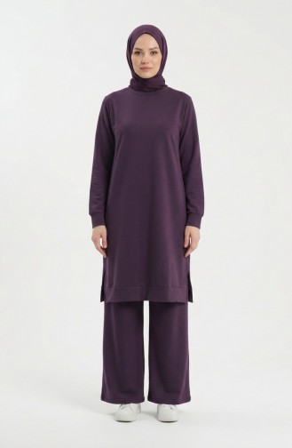 Tracksuit Set With Slit Detail 3083-15 Purple 3083-15