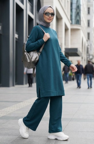 Trainingsanzug-Set Mit Schlitzdetail 3083-19 Petrol 3083-19