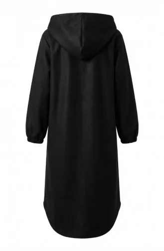 معطف كشمير بغطاء رأس وأزرار أمامية 0188-01 أسود 0188-01