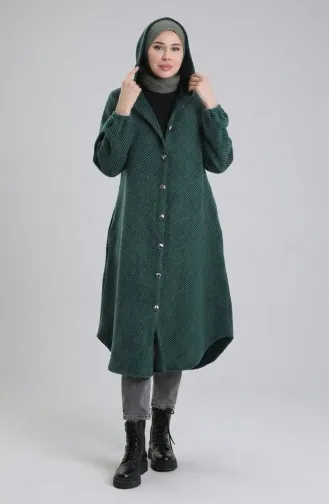 Hooded Buttoned Cashmere Coat 0201-07 Emerald Green 0201-07