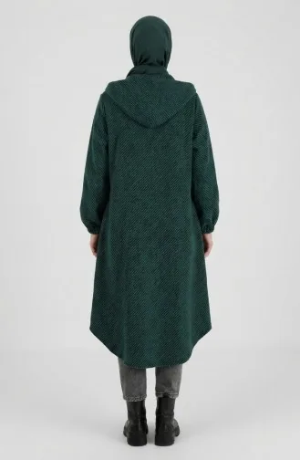 Hooded Buttoned Cashmere Coat 0201-07 Emerald Green 0201-07