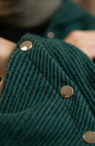 Hooded Buttoned Cashmere Coat 0201-07 Emerald Green 0201-07