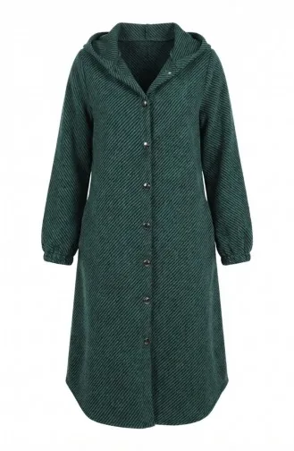 Hooded Buttoned Cashmere Coat 0201-07 Emerald Green 0201-07