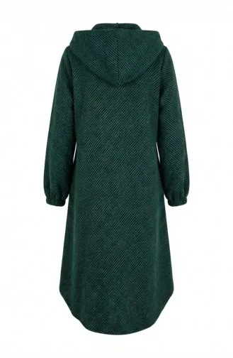 Hooded Buttoned Cashmere Coat 0201-07 Emerald Green 0201-07