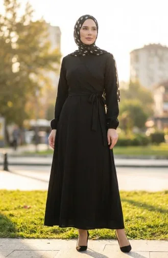بورومجوك - فستان قماش برباط على الجانب 1033-02 لون أسود 1033-02