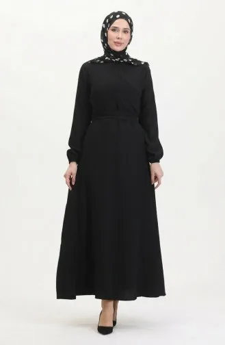 بورومجوك - فستان قماش برباط على الجانب 1033-02 لون أسود 1033-02