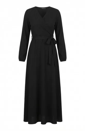 بورومجوك - فستان قماش برباط على الجانب 1033-02 لون أسود 1033-02