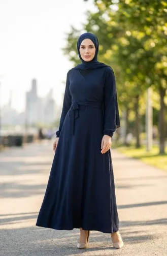 بورومجوك - فستان قماش برباط على الجانب 1033-03 لون كحلي 1033-03