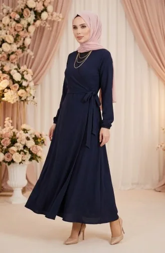 بورومجوك - فستان قماش برباط على الجانب 1033-03 لون كحلي 1033-03