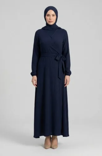 بورومجوك - فستان قماش برباط على الجانب 1033-03 لون كحلي 1033-03