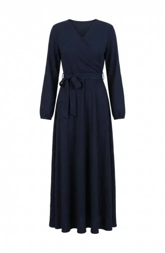 بورومجوك - فستان قماش برباط على الجانب 1033-03 لون كحلي 1033-03