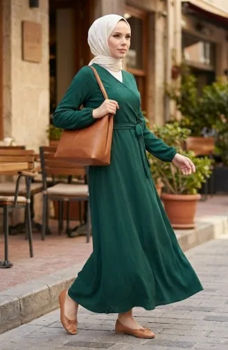 Crepe Fabric Side Tie Dress 1033-04 Emerald Green 1033-04