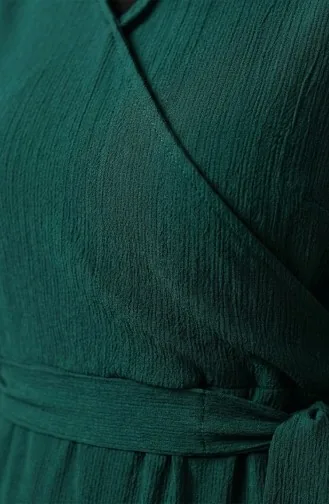 Bürümcük Kumaş Yandan Bağlamalı Elbise 1033-04 Zümrüt Yeşili