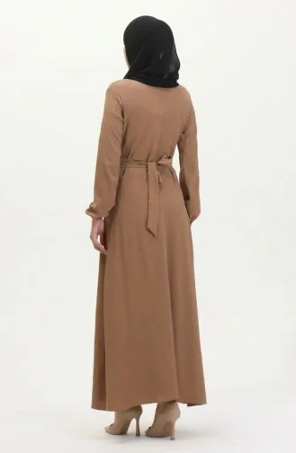Bürümcük Stoffkleid Mit Seitlichem Bindeband 1033-05 Milchkaffee 1033-05