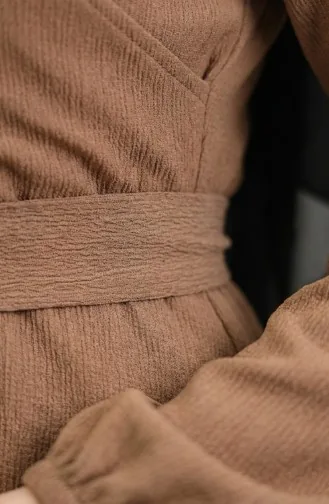 Bürümcük Stoffkleid Mit Seitlichem Bindeband 1033-05 Milchkaffee 1033-05
