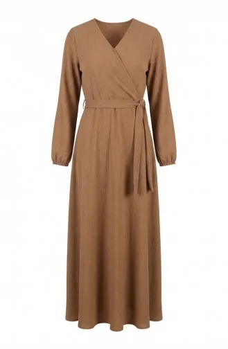 Bürümcük Stoffkleid Mit Seitlichem Bindeband 1033-05 Milchkaffee 1033-05