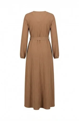 Bürümcük Stoffkleid Mit Seitlichem Bindeband 1033-05 Milchkaffee 1033-05