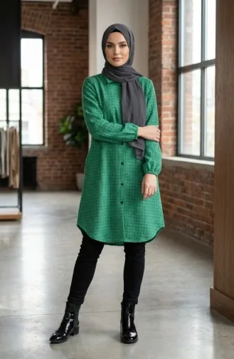 سترة شتوية طويلة بأزرار على طراز الحطاب، لون أخضر، رقم الموديل 2506A-01 2506A-01