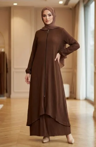 تونيك بسحاب أمامي بقصة غير متماثلة 1047-05 بني 1047-05