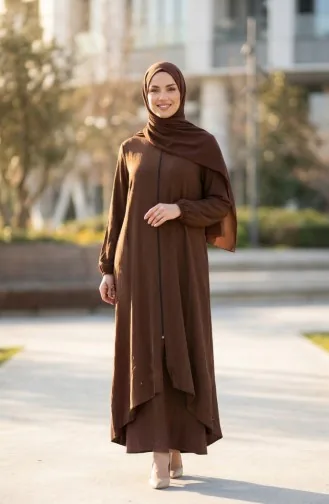 تونيك بسحاب أمامي بقصة غير متماثلة 1047-05 بني 1047-05