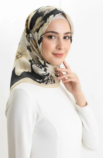 وشاح كهرماني منقوش 70325-09 أسود خردلي فاتح 70325-09