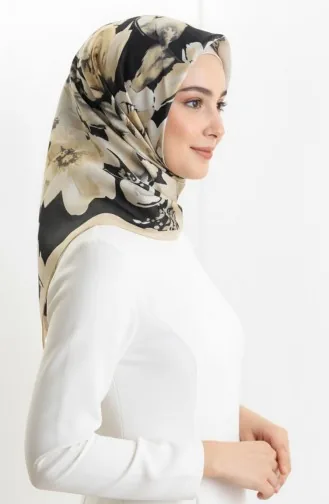 وشاح كهرماني منقوش 70325-09 أسود خردلي فاتح 70325-09