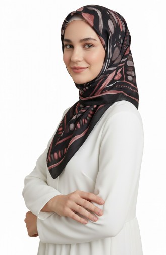 Bernsteinfarbener Schal Mit Muster 70326-05 Schwarze Rose 70326-05