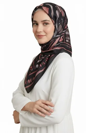 Amberkleurige Sjaal Met Patroon 70326-05 Zwarte Roos 70326-05