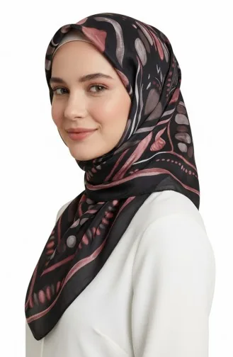 Amberkleurige Sjaal Met Patroon 70326-05 Zwarte Roos 70326-05