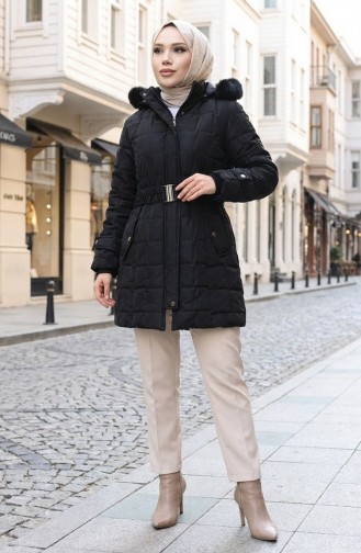 Plus Size Hooded Jacket With Belt 6345-01 Black 6345-01