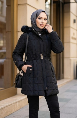 Plus Size Hooded Jacket With Belt 6345-01 Black 6345-01
