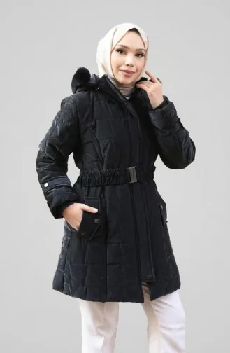 Veste à Capuche Grande Taille Avec Ceinture 6345-01 Noire 6345-01