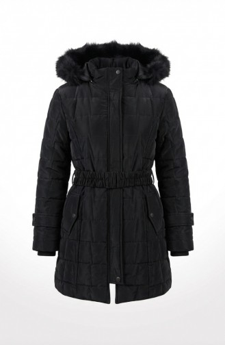 Plus Size Hooded Jacket With Belt 6345-01 Black 6345-01