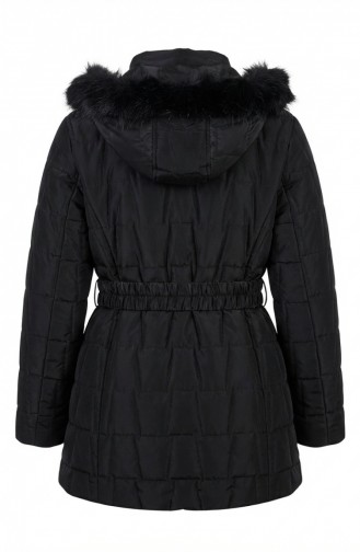 Plus Size Hooded Jacket With Belt 6345-01 Black 6345-01